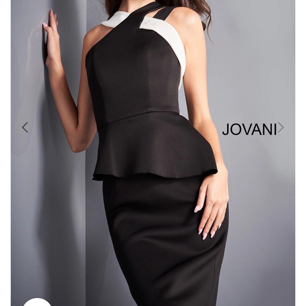 Jovani One Shoulder Black and White Dress - Picture 2 of 5